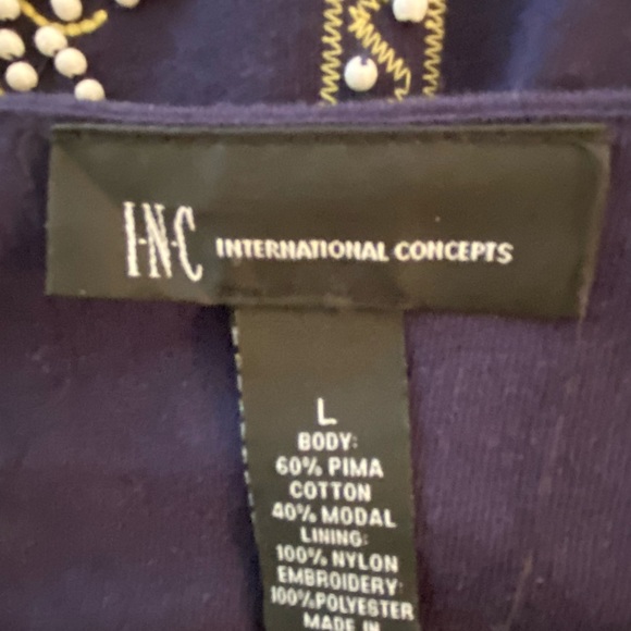 Inc International Concepts Navy Cotton Dress w Beading & Embroidery/ Size L - Picture 9 of 11